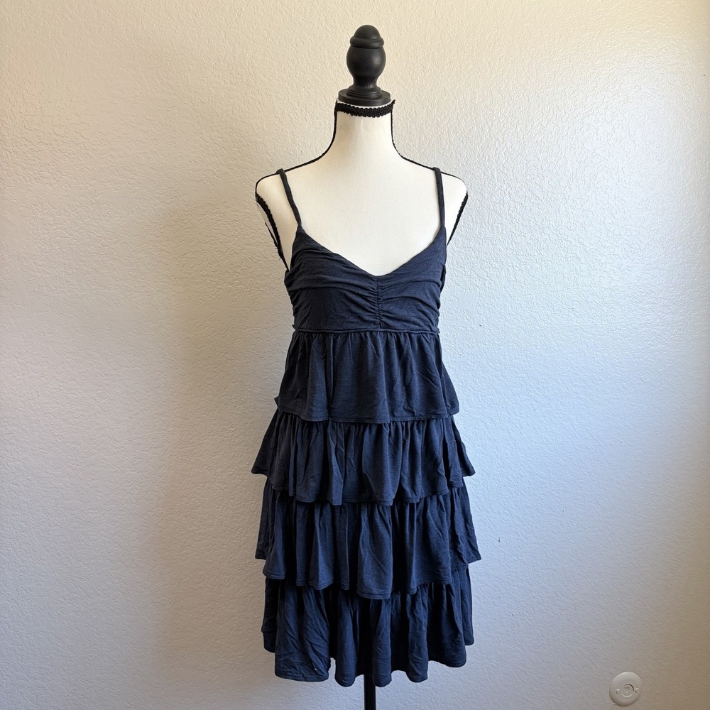 J. Crew Navy Blue Ruffled Tier Dress Summer Boho Casual Size Medium